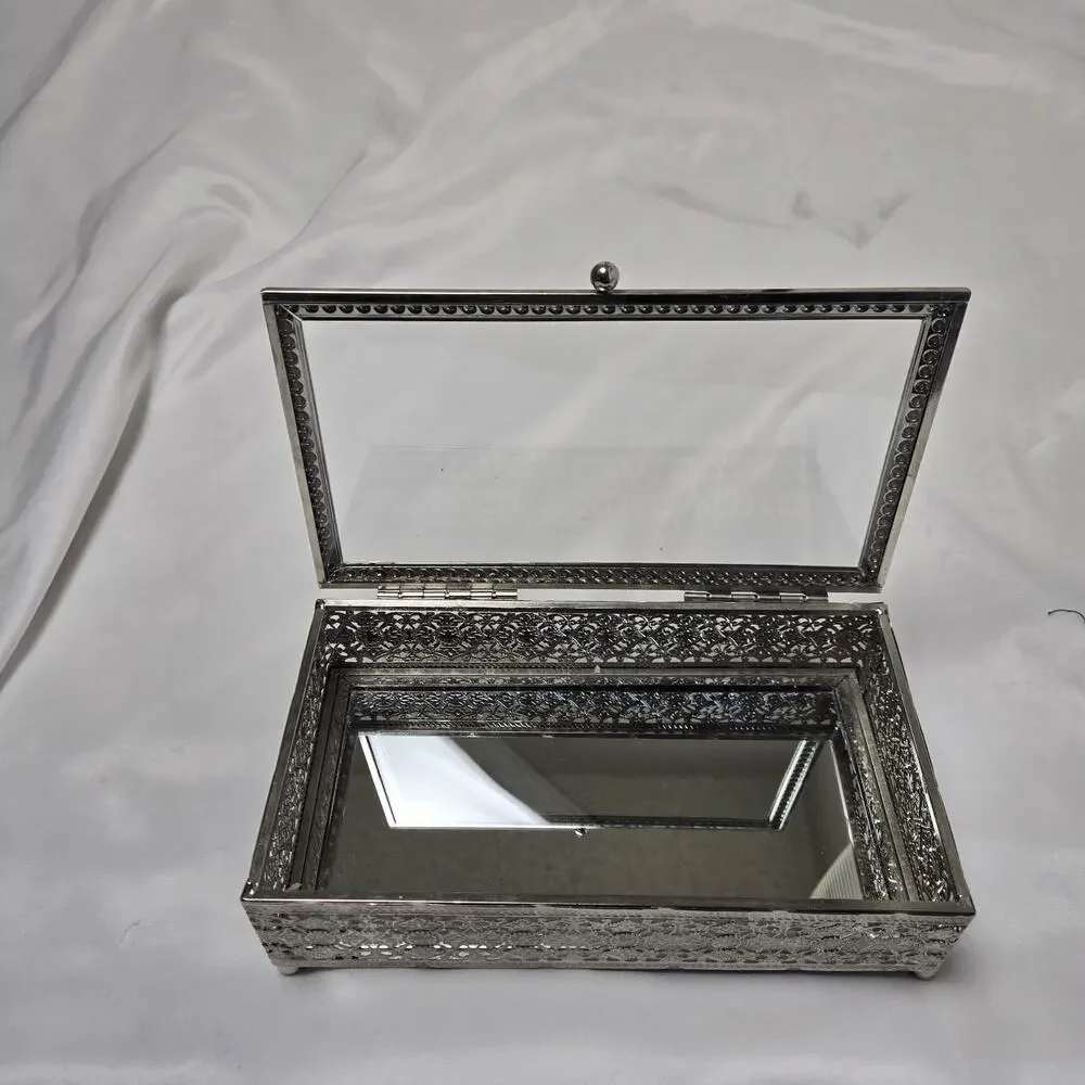 Ornate Glass And Metal Jewelry Box